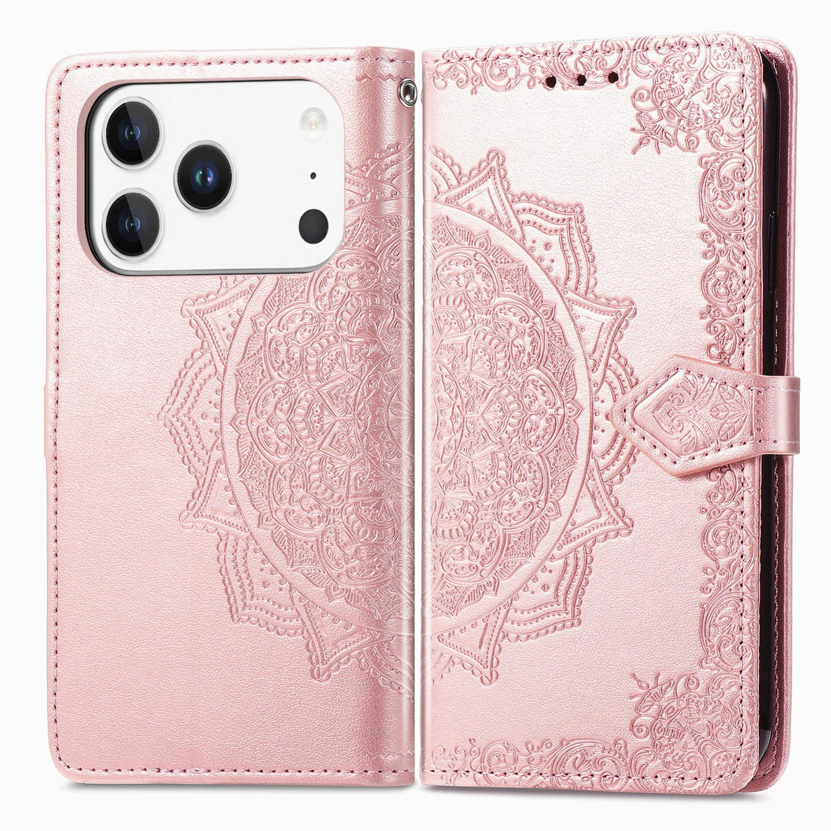 For iPhone 18 Pro Mandala Flower Embossed Leather Phone Case - Rose Gold - SYA002244509B