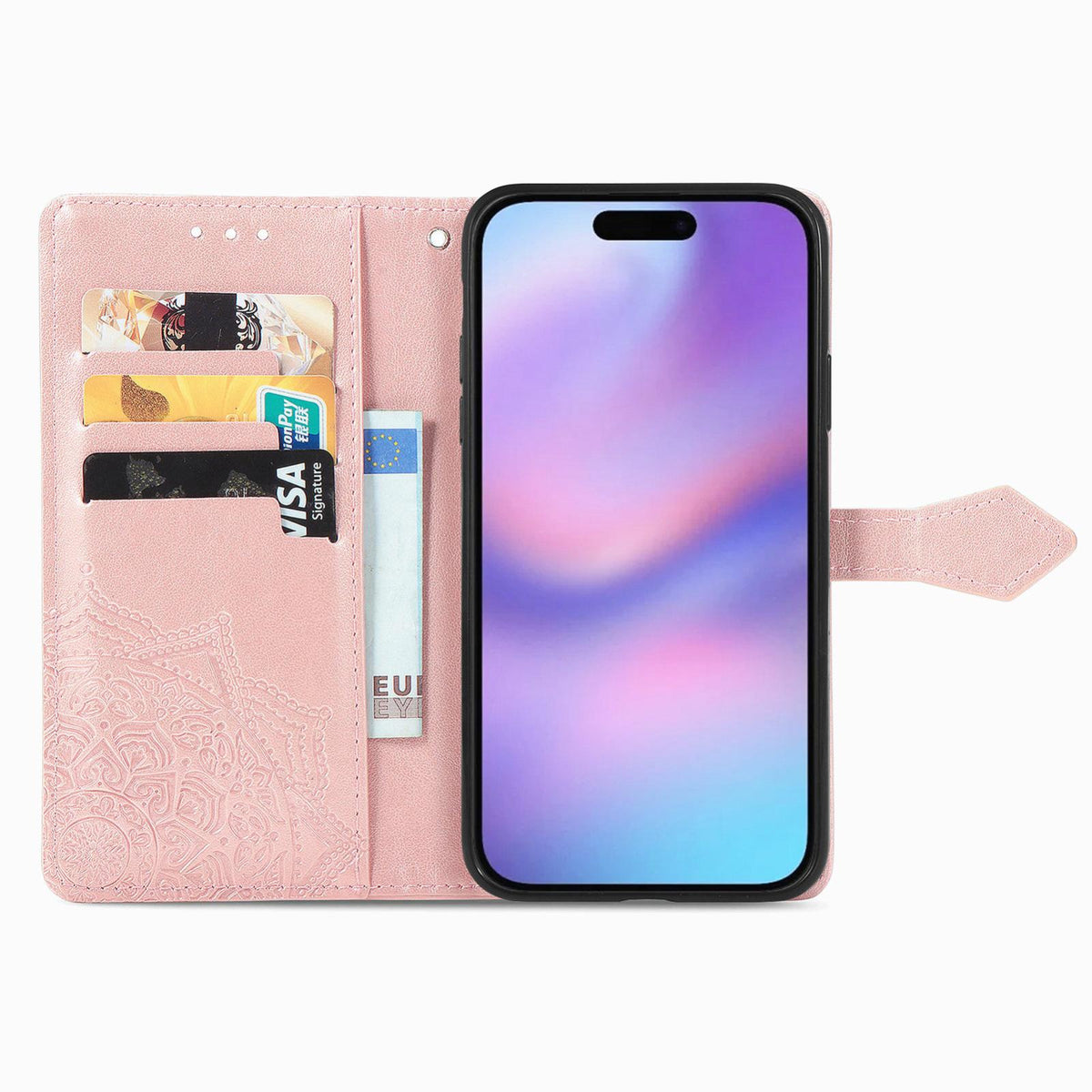 For iPhone 18 Pro Mandala Flower Embossed Leather Phone Case - Rose Gold - SYA002244509B