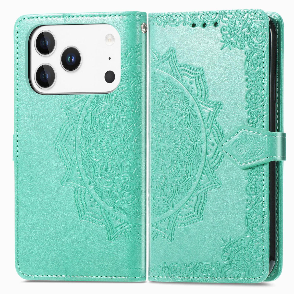 For iPhone 18 Pro Mandala Flower Embossed Leather Phone Case - Green - SYA002244509C