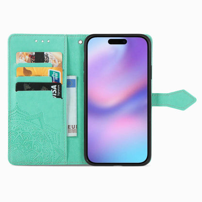 For iPhone 18 Pro Mandala Flower Embossed Leather Phone Case - Green - SYA002244509C