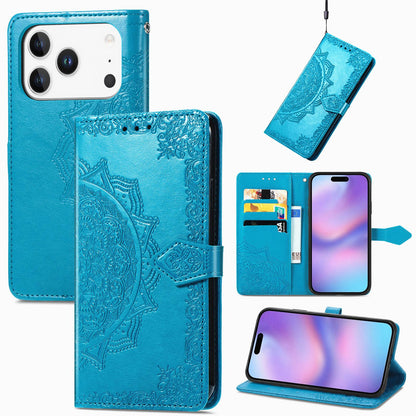 For iPhone 18 Pro Mandala Flower Embossed Leather Phone Case - Blue - SYA002244509D