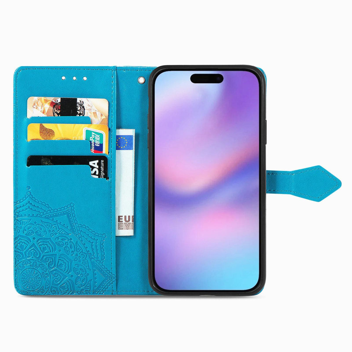 For iPhone 18 Pro Mandala Flower Embossed Leather Phone Case - Blue - SYA002244509D