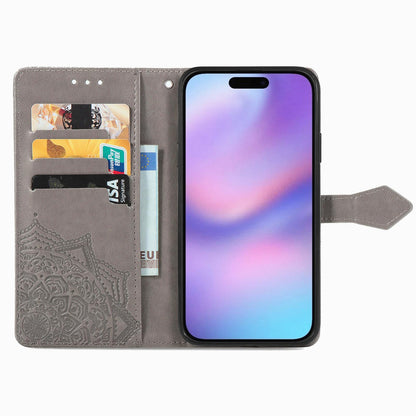 For iPhone 18 Pro Mandala Flower Embossed Leather Phone Case - Gray - SYA002244509E