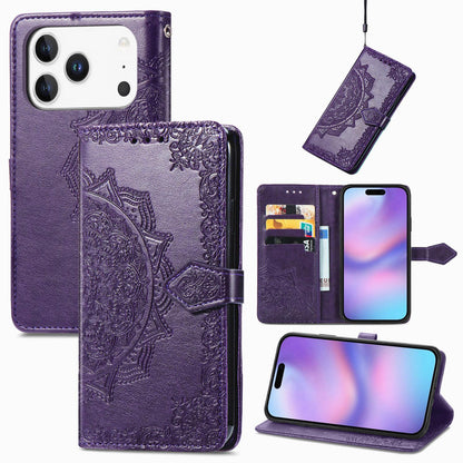 For iPhone 18 Pro Mandala Flower Embossed Leather Phone Case - Purple - SYA002244509F
