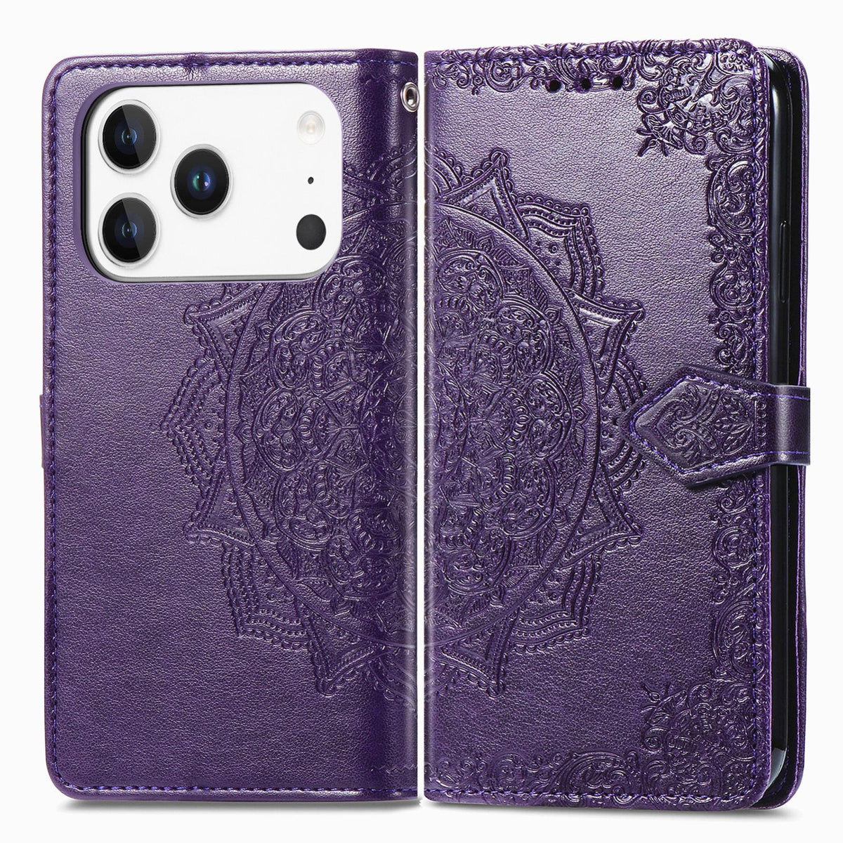 For iPhone 18 Pro Mandala Flower Embossed Leather Phone Case - Purple - SYA002244509F