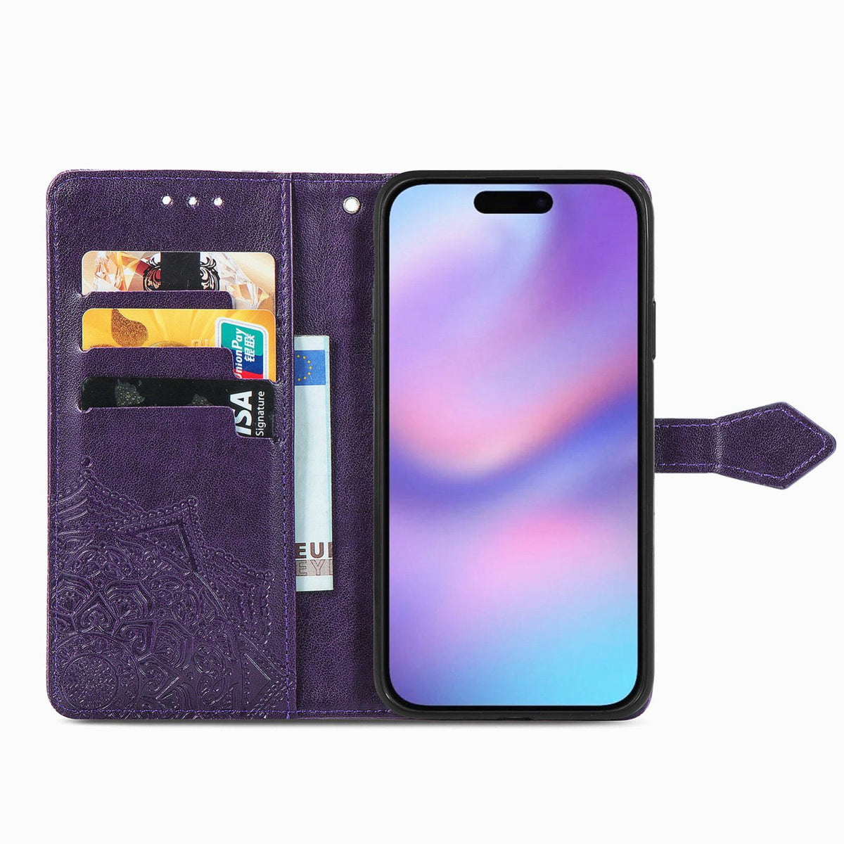 For iPhone 18 Pro Mandala Flower Embossed Leather Phone Case - Purple - SYA002244509F