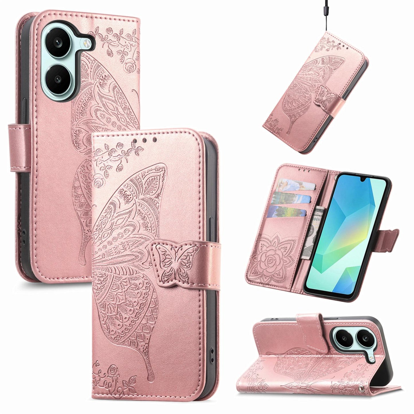 For Honor Play 80 Plus 5G Butterfly Love Flower Embossed Leather Phone Case(Rose Gold)