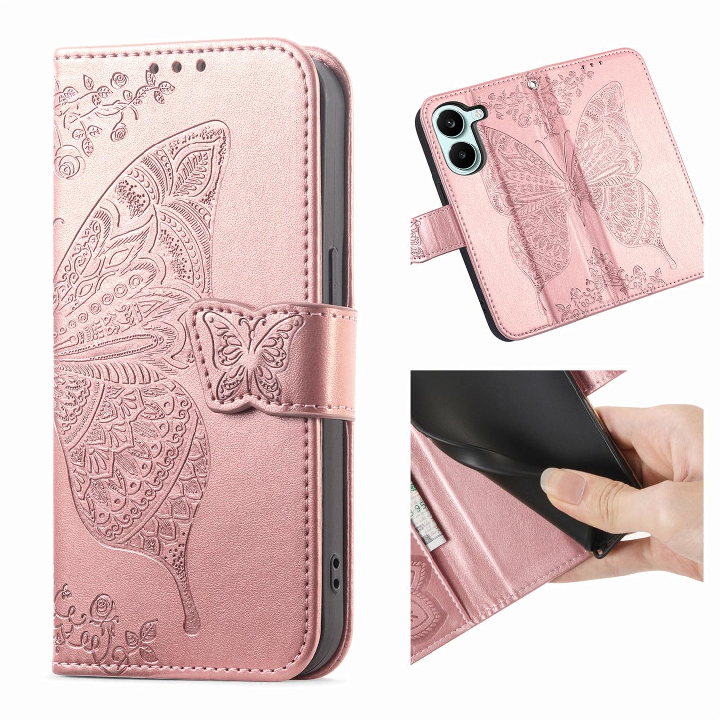 For Honor Play 80 Plus 5G Butterfly Love Flower Embossed Leather Phone Case(Rose Gold)