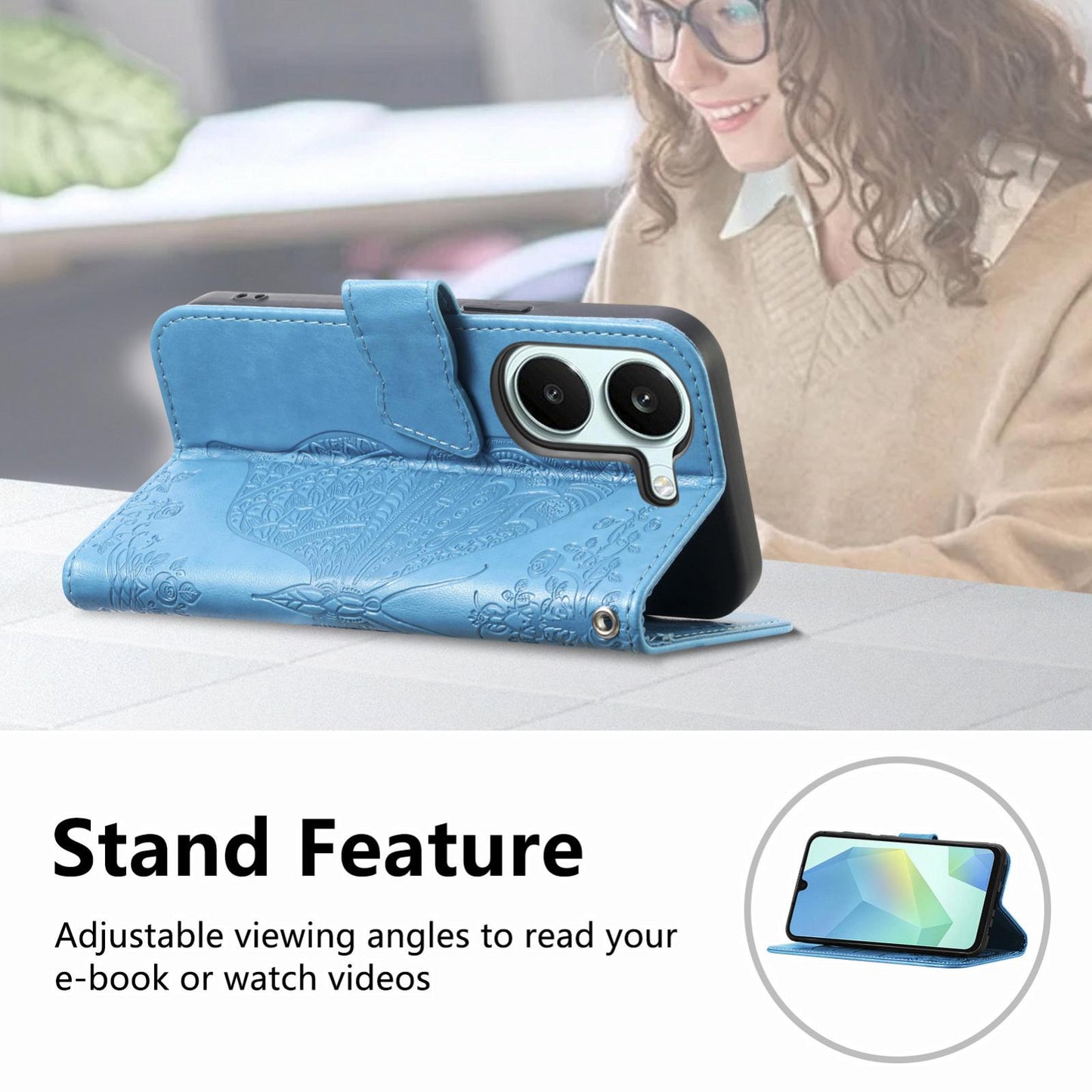 For Honor Play 80 Plus 5G Butterfly Love Flower Embossed Leather Phone Case(Blue)