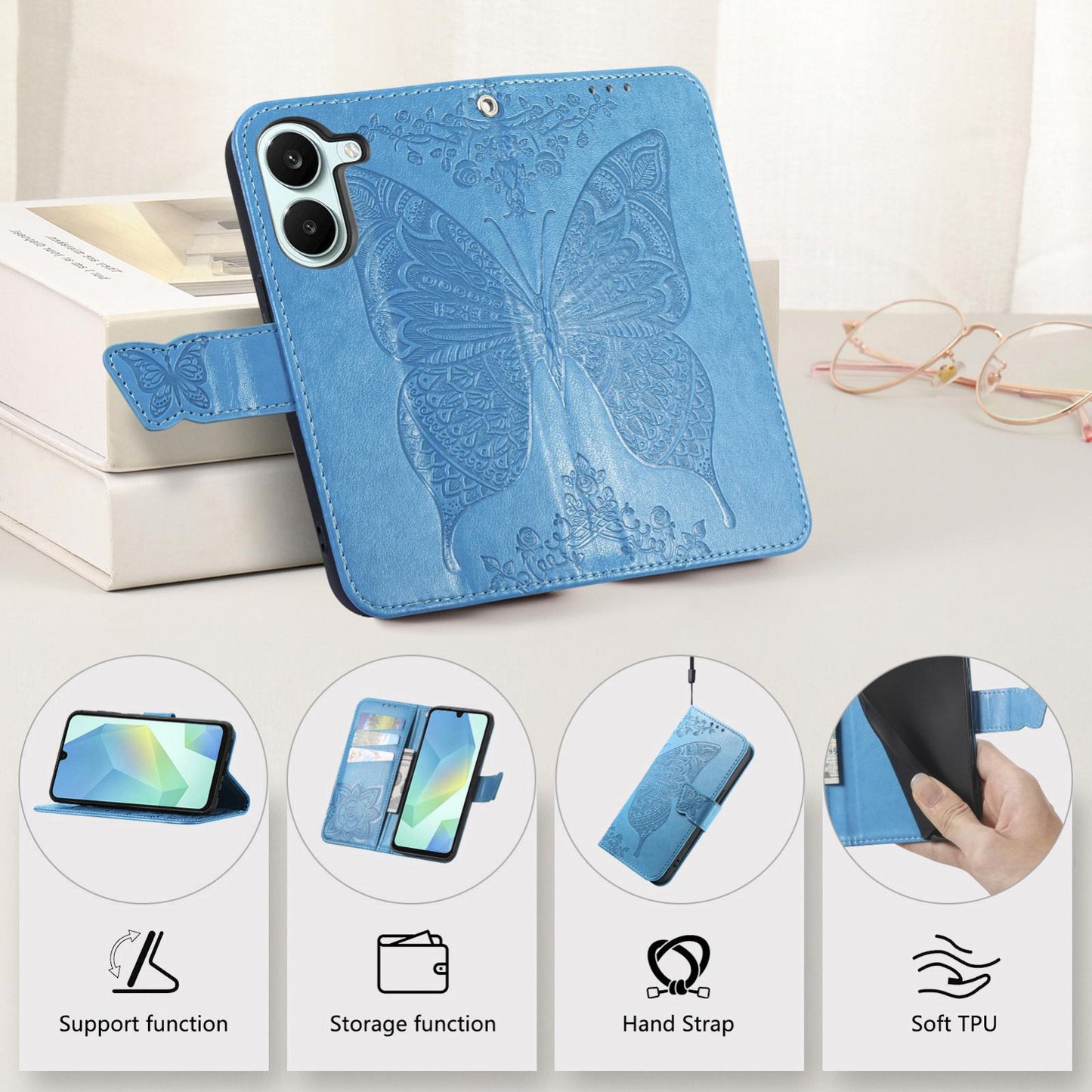For Honor Play 80 Plus 5G Butterfly Love Flower Embossed Leather Phone Case(Blue)