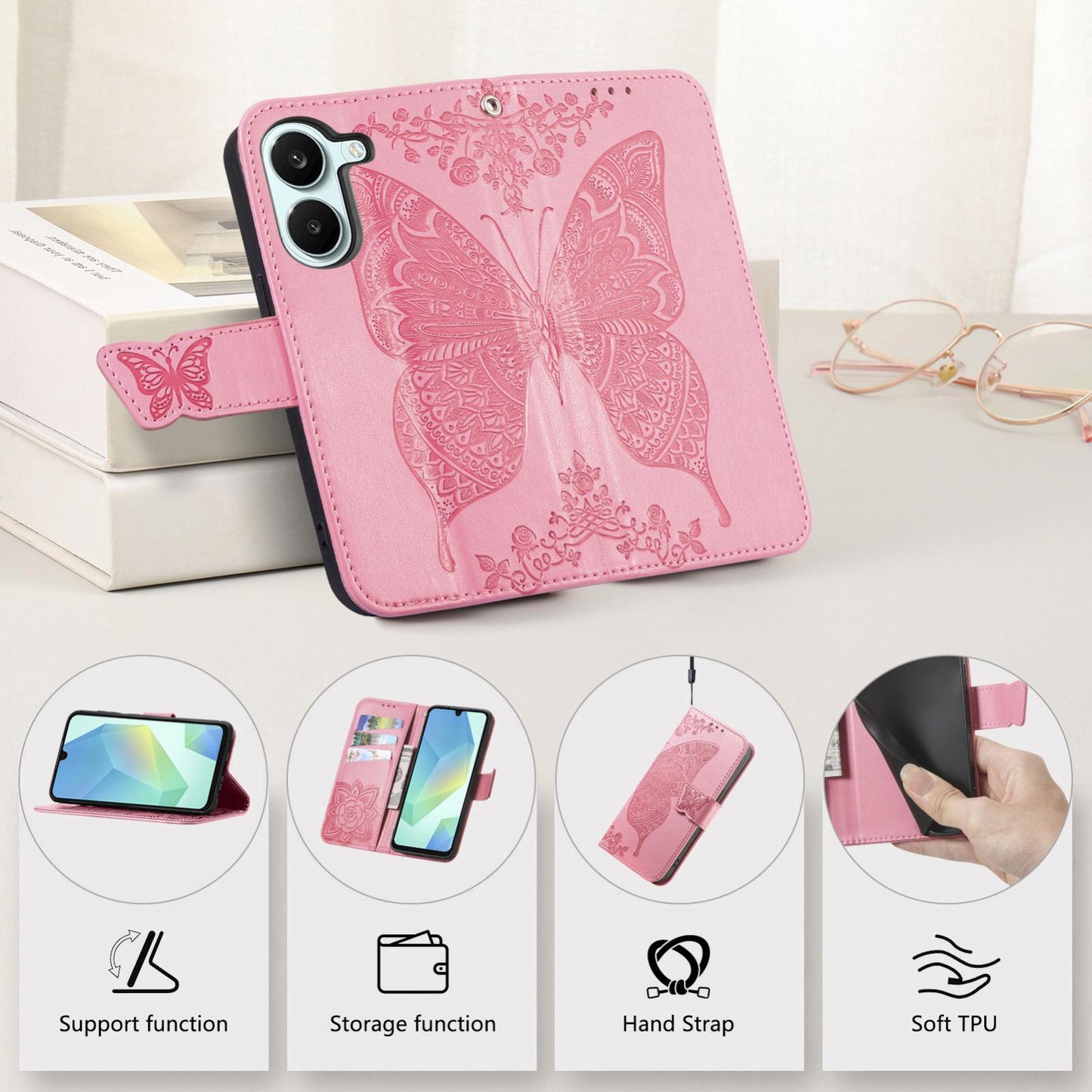 For Honor Play 80 Plus 5G Butterfly Love Flower Embossed Leather Phone Case(Pink)