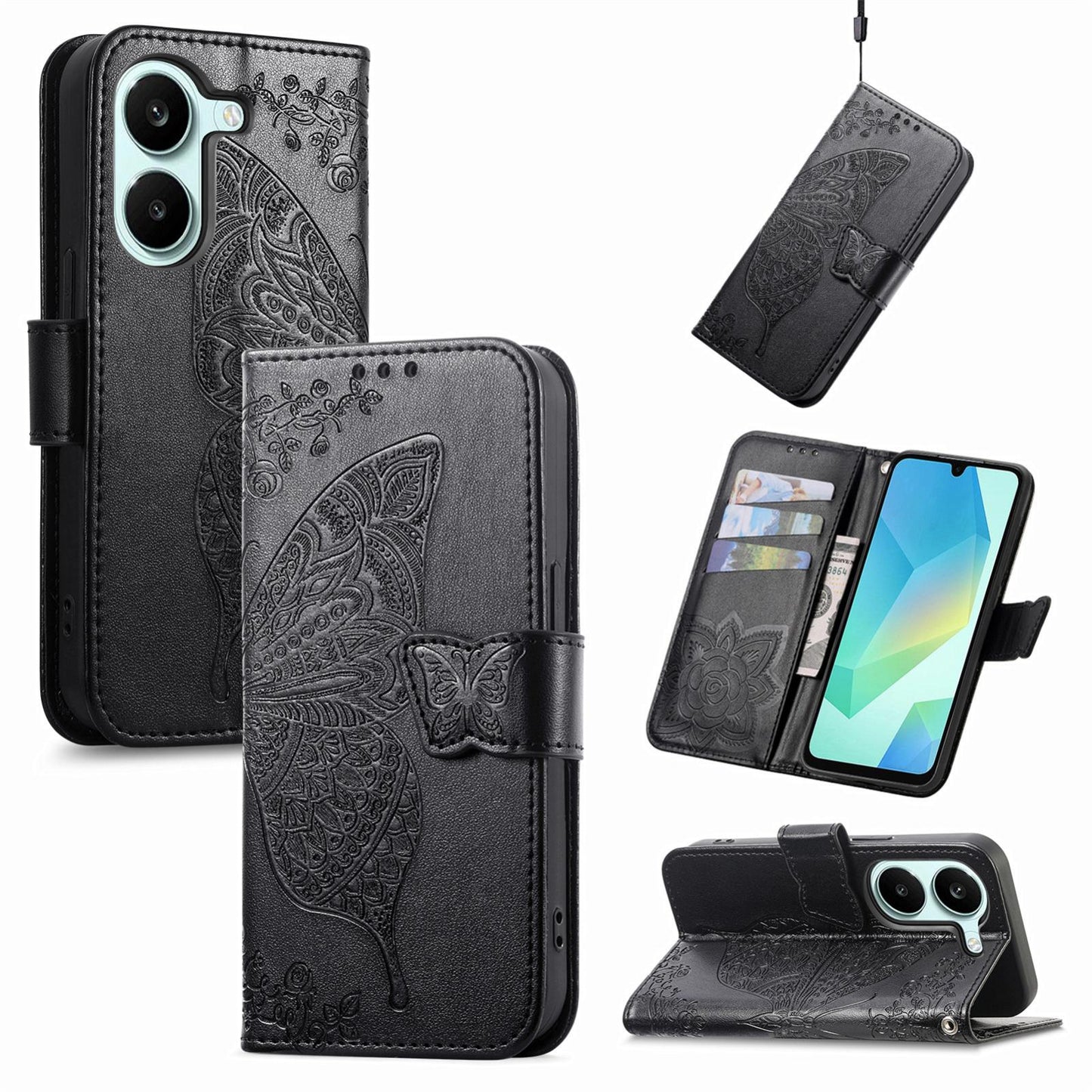 For Honor Play 80 Plus 5G Butterfly Love Flower Embossed Leather Phone Case(Black)
