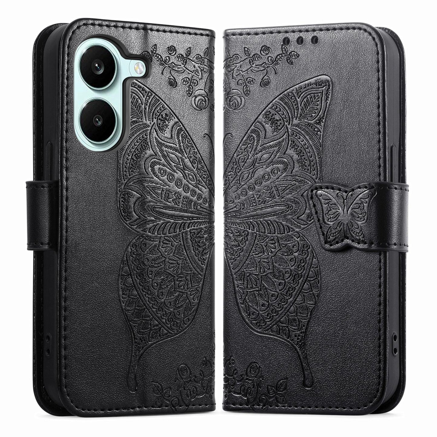 For Honor Play 80 Plus 5G Butterfly Love Flower Embossed Leather Phone Case(Black)