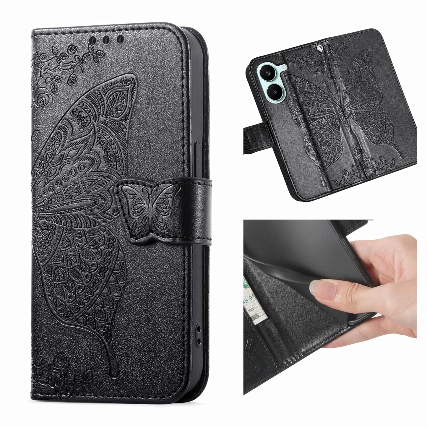 For Honor Play 80 Plus 5G Butterfly Love Flower Embossed Leather Phone Case(Black)