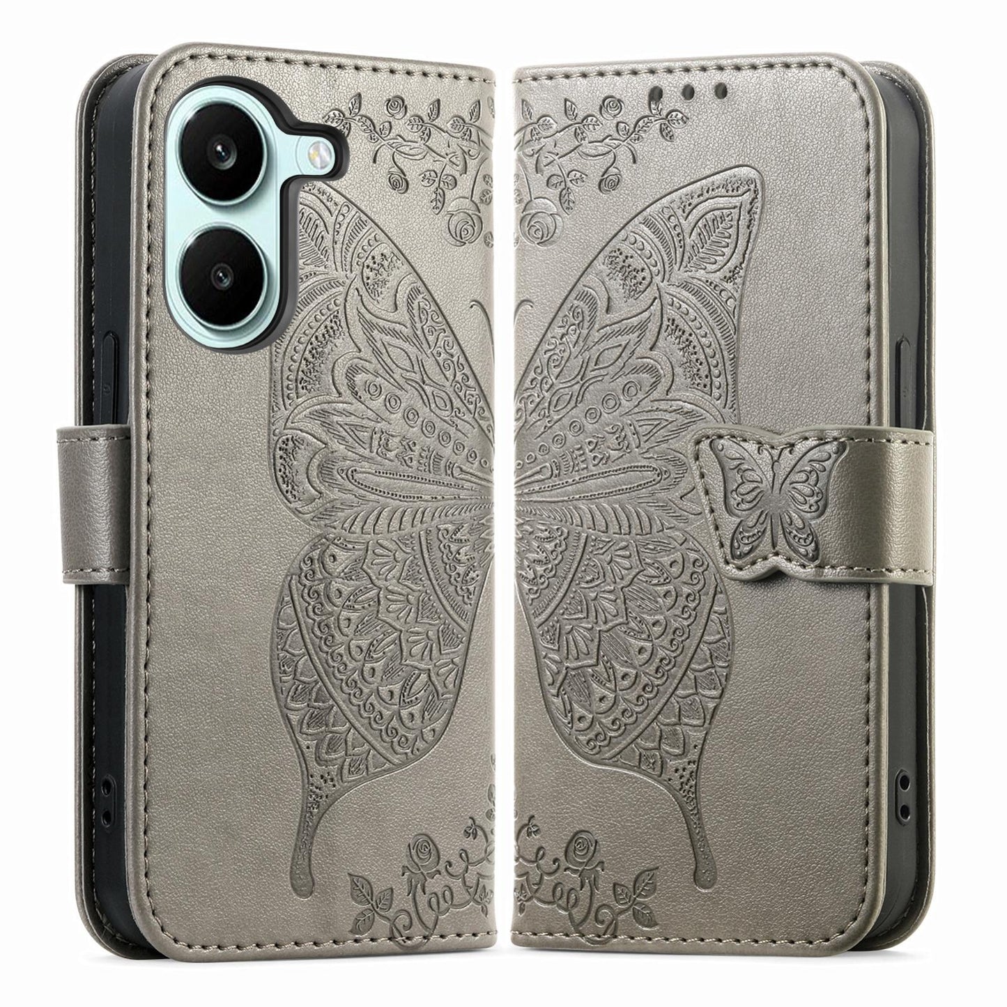 For Honor Play 80 Plus 5G Butterfly Love Flower Embossed Leather Phone Case(Gray)
