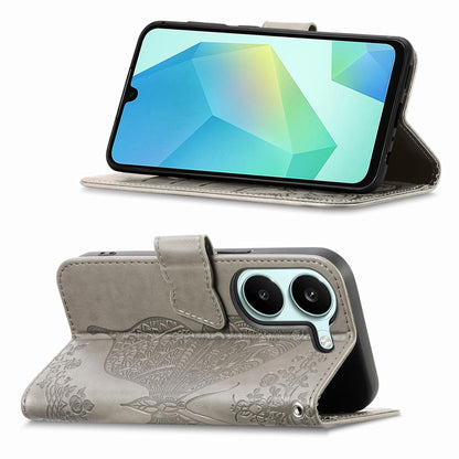 For Honor Play 80 Plus 5G Butterfly Love Flower Embossed Leather Phone Case(Gray)