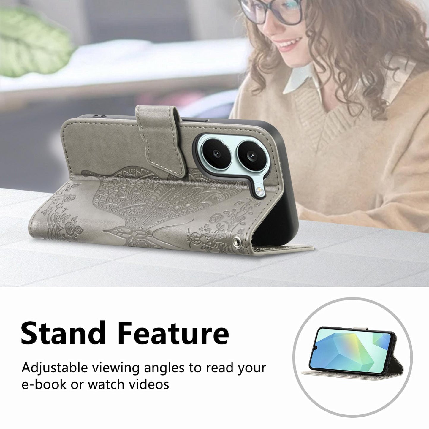 For Honor Play 80 Plus 5G Butterfly Love Flower Embossed Leather Phone Case(Gray)