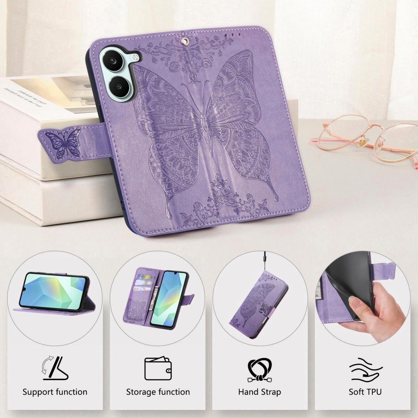 For Honor Play 80 Plus 5G Butterfly Love Flower Embossed Leather Phone Case(Lavender)