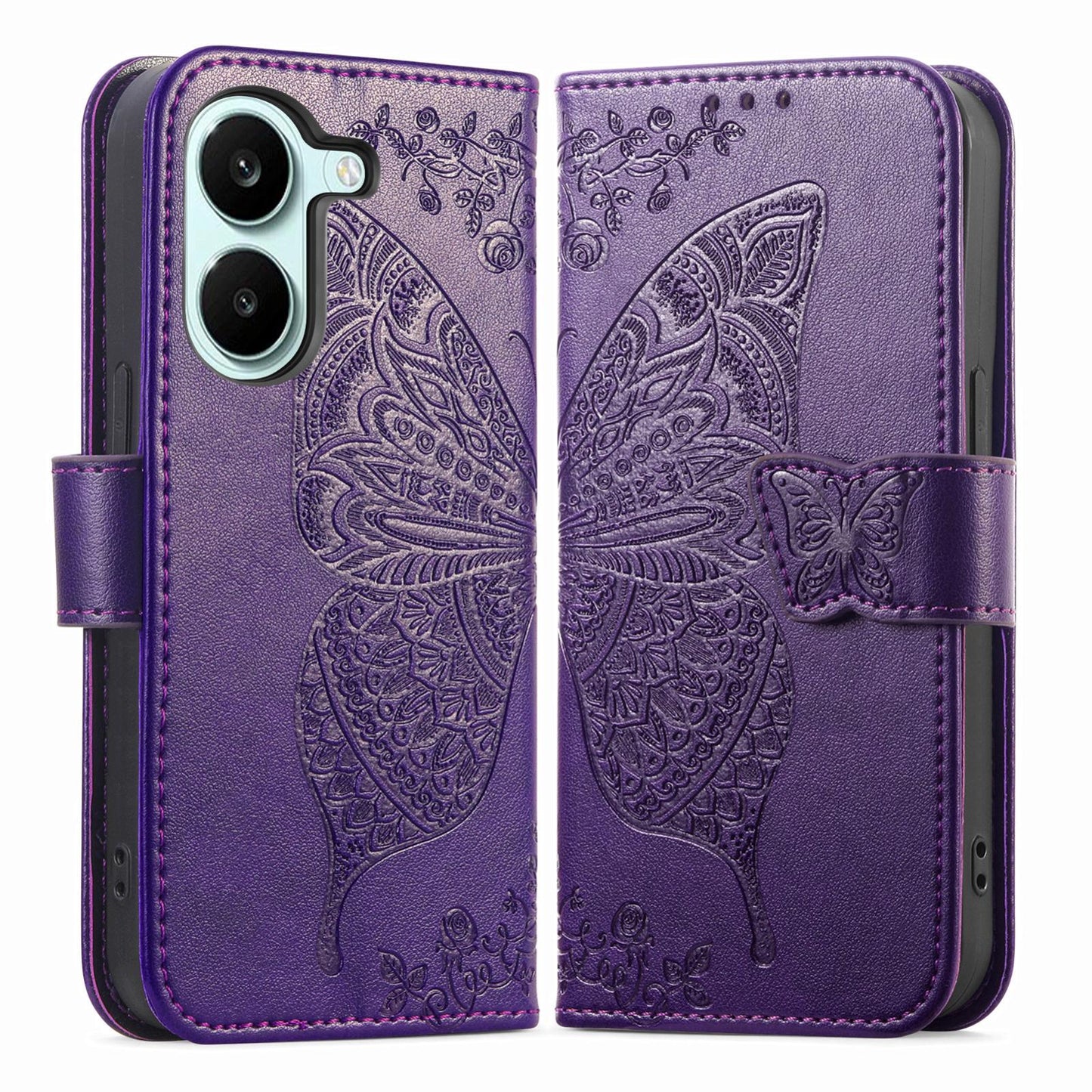 For Honor Play 80 Plus 5G Butterfly Love Flower Embossed Leather Phone Case(Purple)