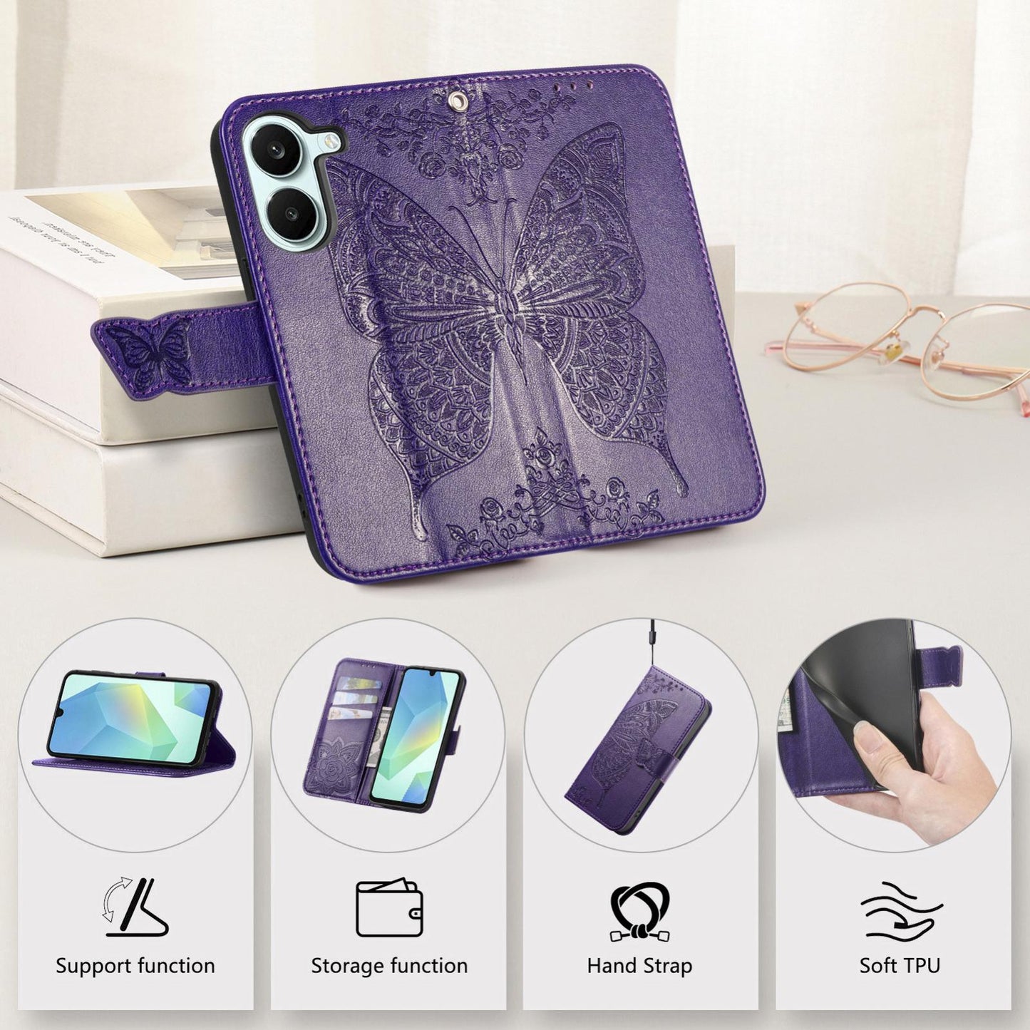 For Honor Play 80 Plus 5G Butterfly Love Flower Embossed Leather Phone Case(Purple)