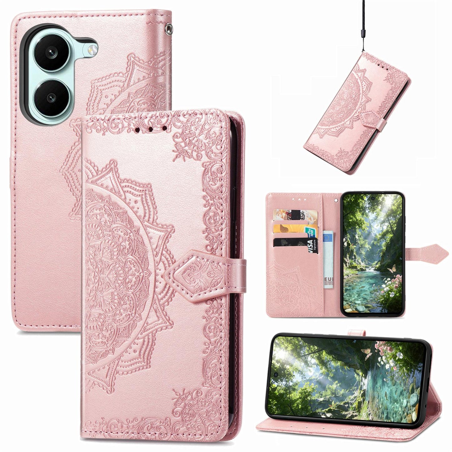For Honor Play 80 Plus 5G Mandala Flower Embossed Leather Phone Case(Rose Gold)