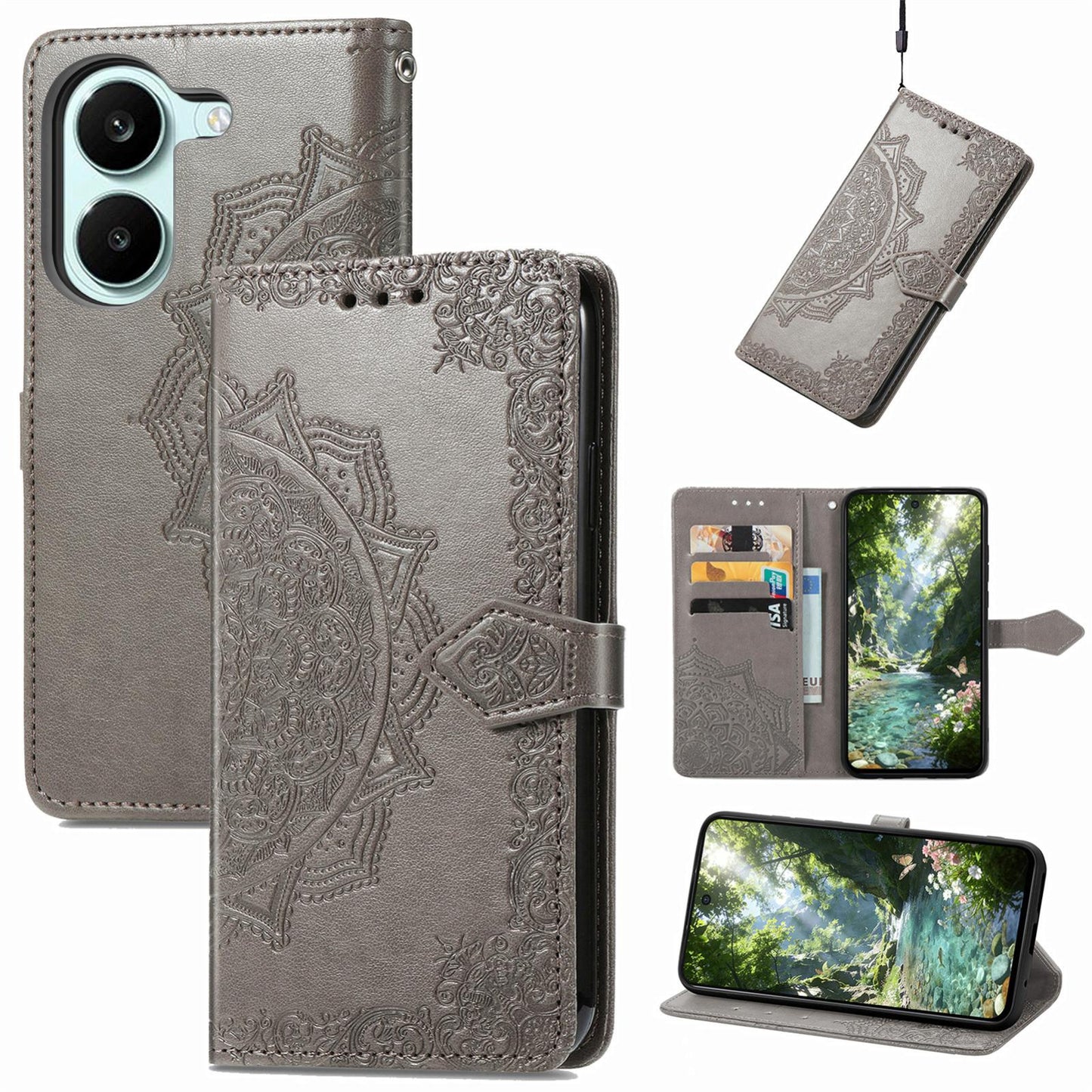 For Honor Play 80 Plus 5G Mandala Flower Embossed Leather Phone Case(Gray)