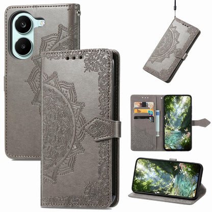 For Honor Play 80 Plus 5G Mandala Flower Embossed Leather Phone Case(Gray)