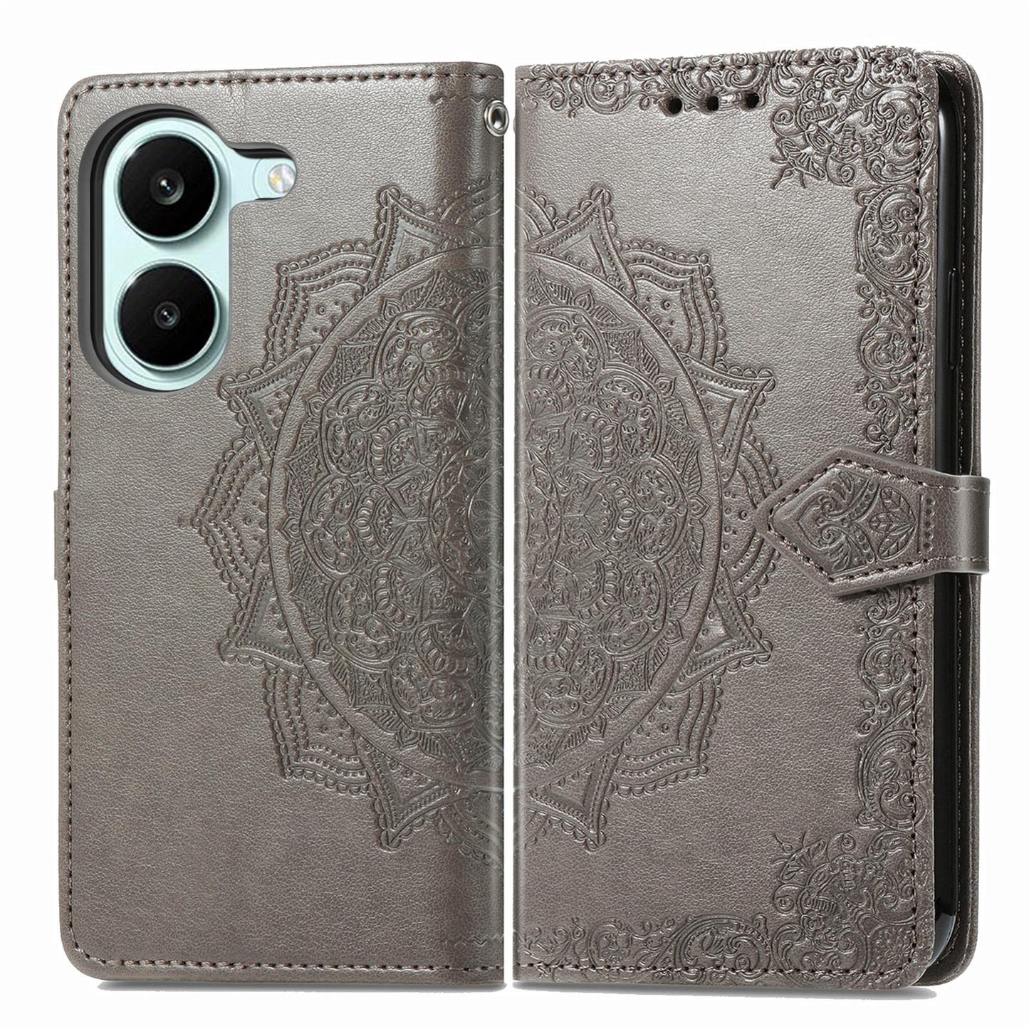 For Honor Play 80 Plus 5G Mandala Flower Embossed Leather Phone Case(Gray)