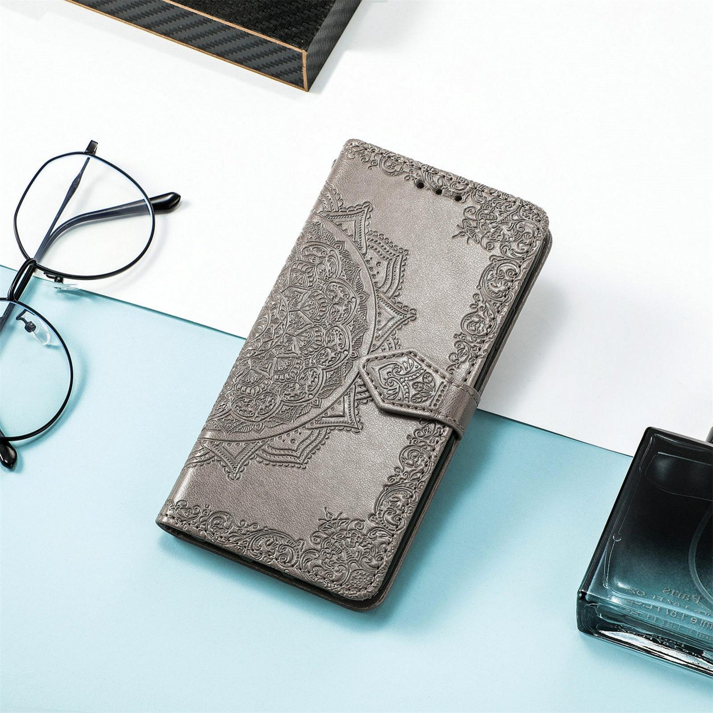 For Honor Play 80 Plus 5G Mandala Flower Embossed Leather Phone Case(Gray)