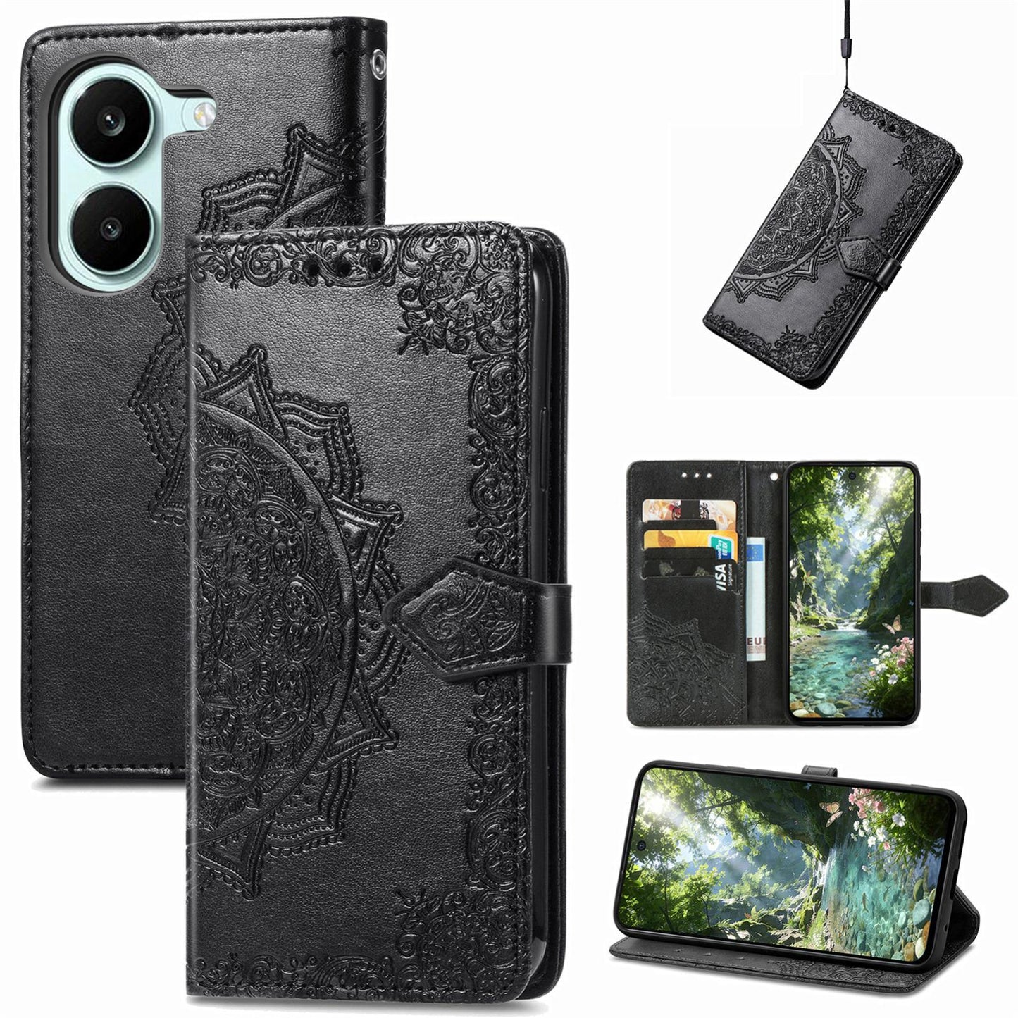 For Honor Play 80 Plus 5G Mandala Flower Embossed Leather Phone Case(Black)