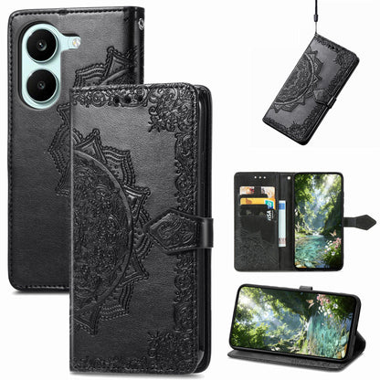 For Honor Play 80 Plus 5G Mandala Flower Embossed Leather Phone Case(Black)