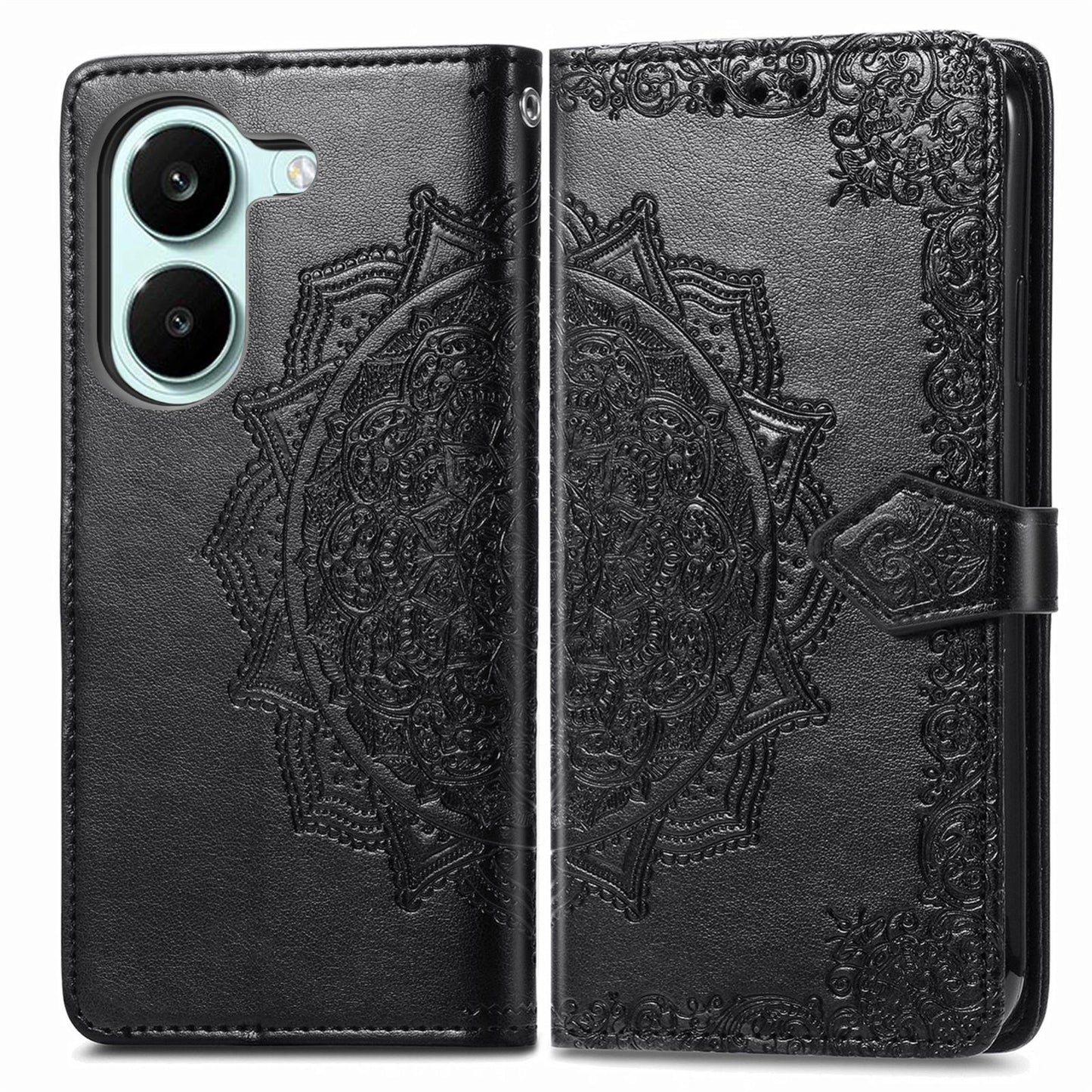 For Honor Play 80 Plus 5G Mandala Flower Embossed Leather Phone Case(Black)