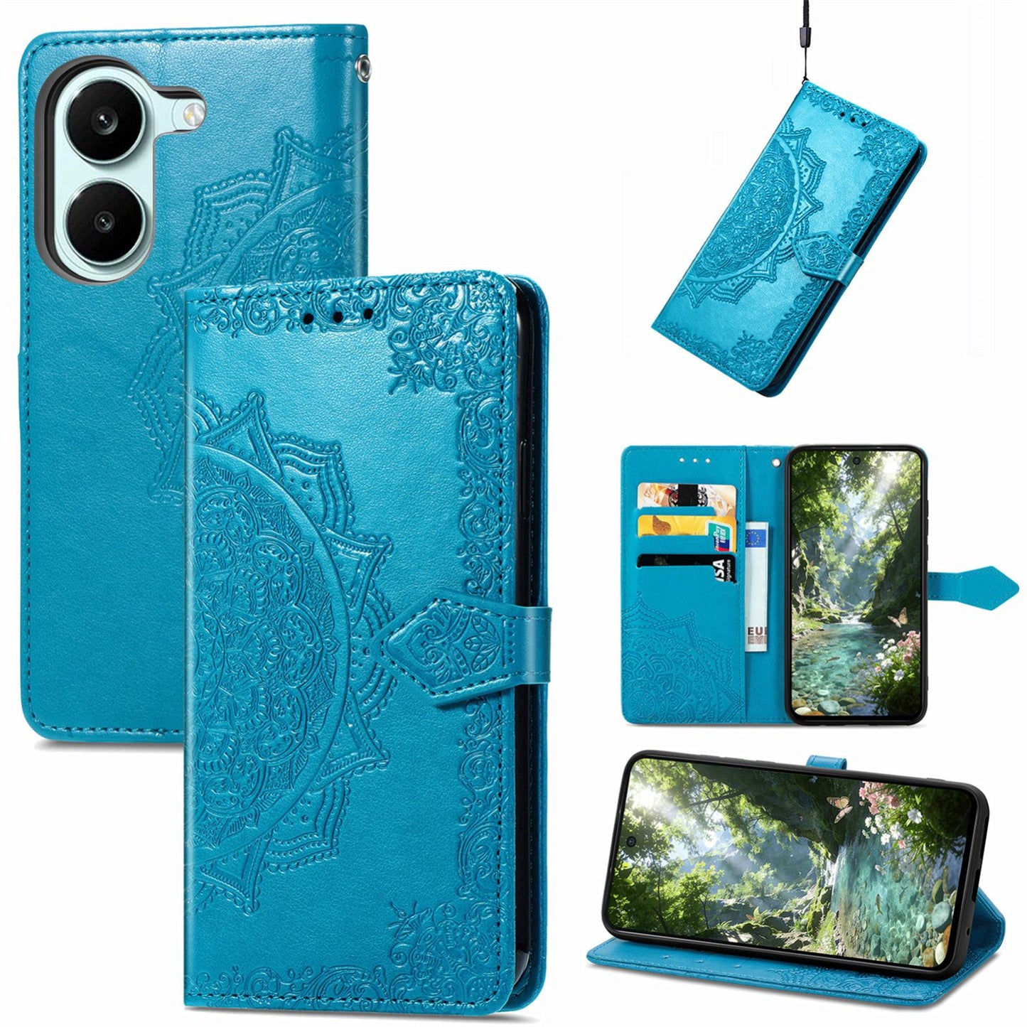 For Honor Play 80 Plus 5G Mandala Flower Embossed Leather Phone Case(Blue)