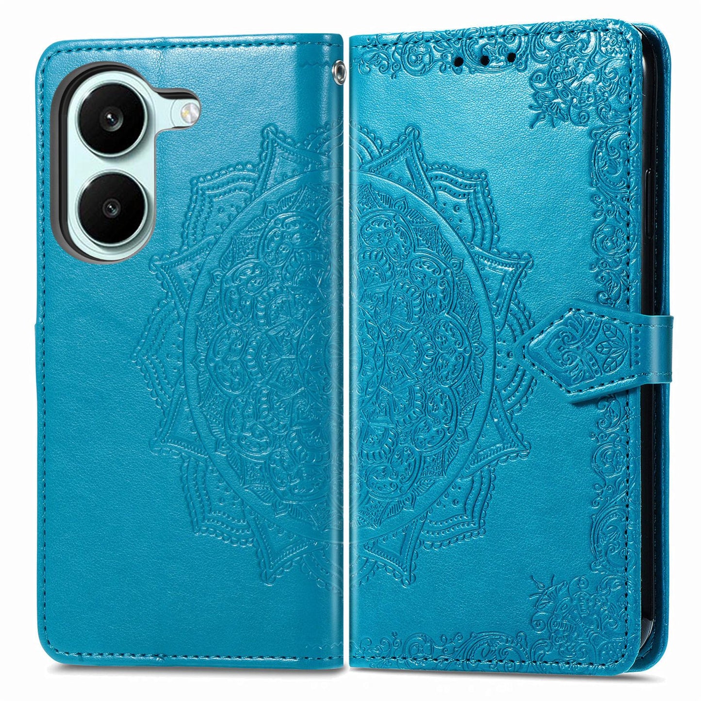 For Honor Play 80 Plus 5G Mandala Flower Embossed Leather Phone Case(Blue)