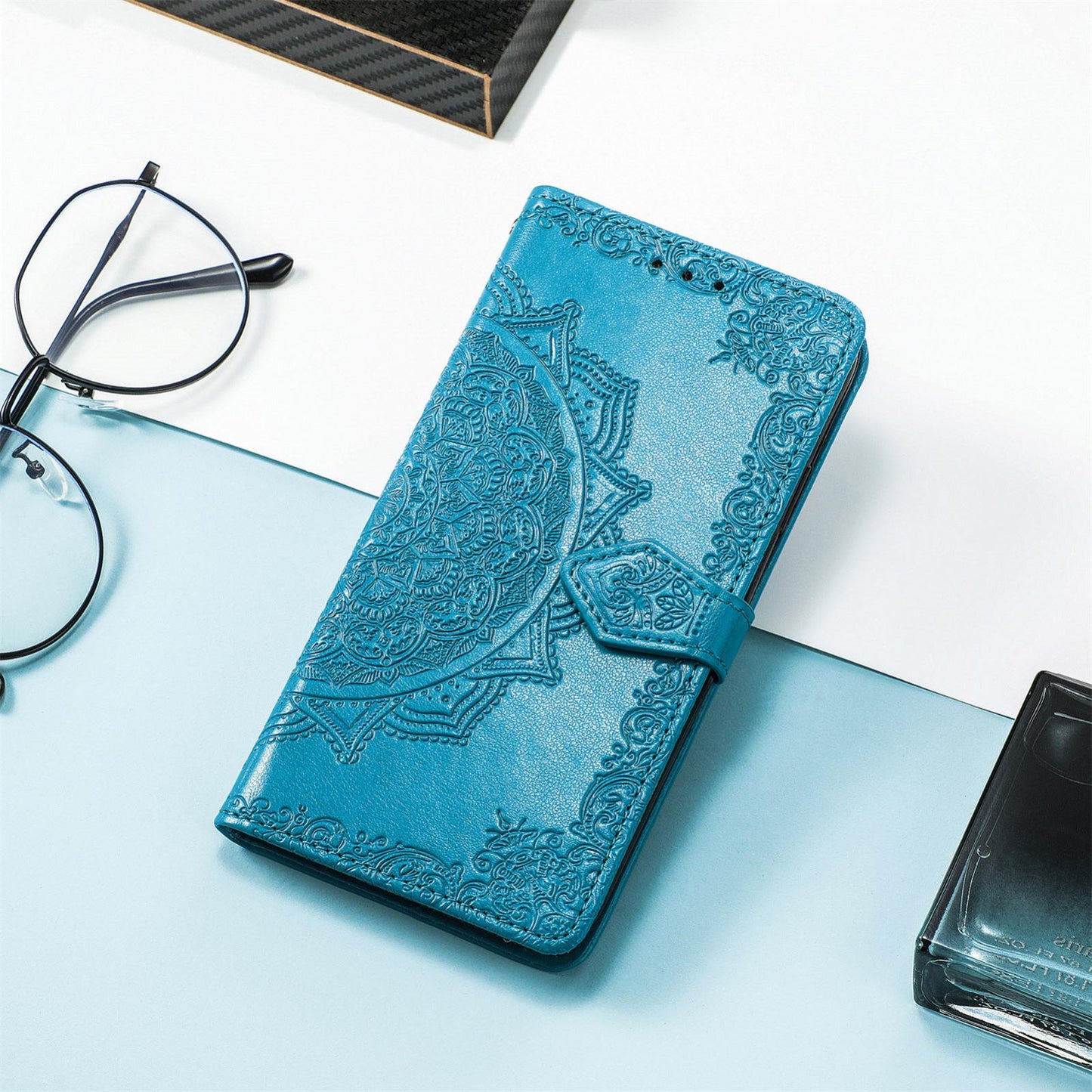 For Honor Play 80 Plus 5G Mandala Flower Embossed Leather Phone Case(Blue)