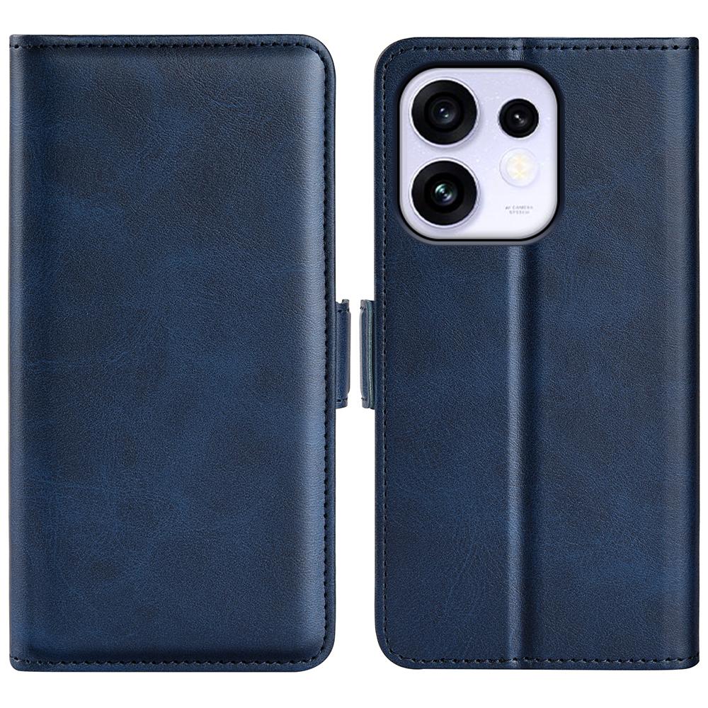 For OPPO Reno16 5G /16 Pro 5G Global Dual-side Magnetic Buckle Horizontal Flip Leather Phone Case - Dark Blue - SYA002253031D