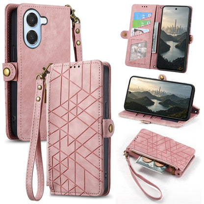 For Honor Play 80 Plus 5G Geometric Zipper Wallet Side Buckle Leather Phone Case(Pink)