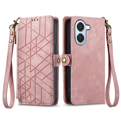 For Honor Play 80 Plus 5G Geometric Zipper Wallet Side Buckle Leather Phone Case(Pink)