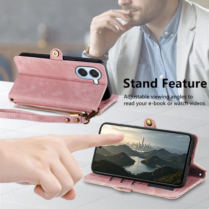 For Honor Play 80 Plus 5G Geometric Zipper Wallet Side Buckle Leather Phone Case(Pink)