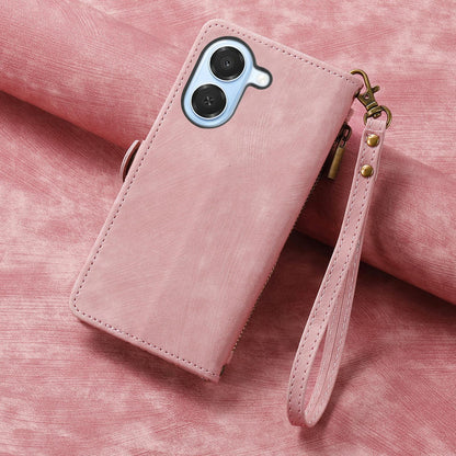 For Honor Play 80 Plus 5G Geometric Zipper Wallet Side Buckle Leather Phone Case(Pink)