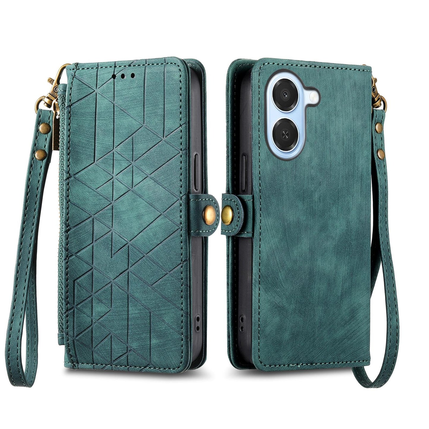 For Honor Play 80 Plus 5G Geometric Zipper Wallet Side Buckle Leather Phone Case(Green)