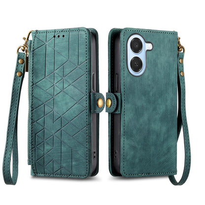 For Honor Play 80 Plus 5G Geometric Zipper Wallet Side Buckle Leather Phone Case(Green)