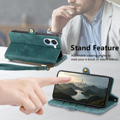 For Honor Play 80 Plus 5G Geometric Zipper Wallet Side Buckle Leather Phone Case(Green)