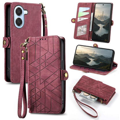 For Honor Play 80 Plus 5G Geometric Zipper Wallet Side Buckle Leather Phone Case(Red)