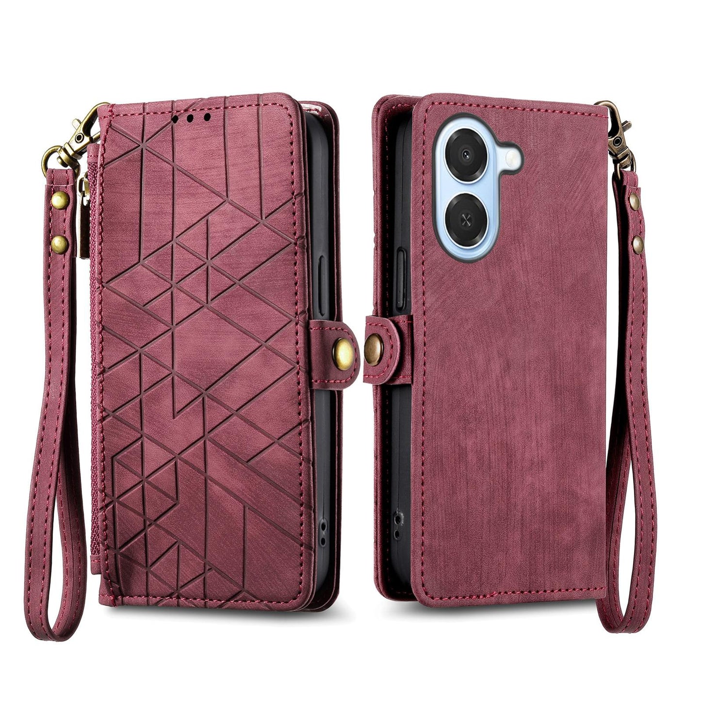 For Honor Play 80 Plus 5G Geometric Zipper Wallet Side Buckle Leather Phone Case(Red)