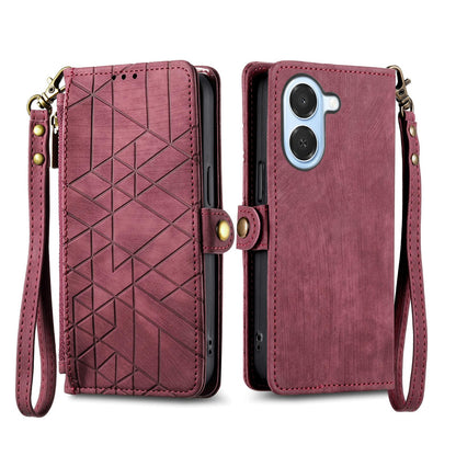 For Honor Play 80 Plus 5G Geometric Zipper Wallet Side Buckle Leather Phone Case(Red)