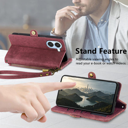 For Honor Play 80 Plus 5G Geometric Zipper Wallet Side Buckle Leather Phone Case(Red)