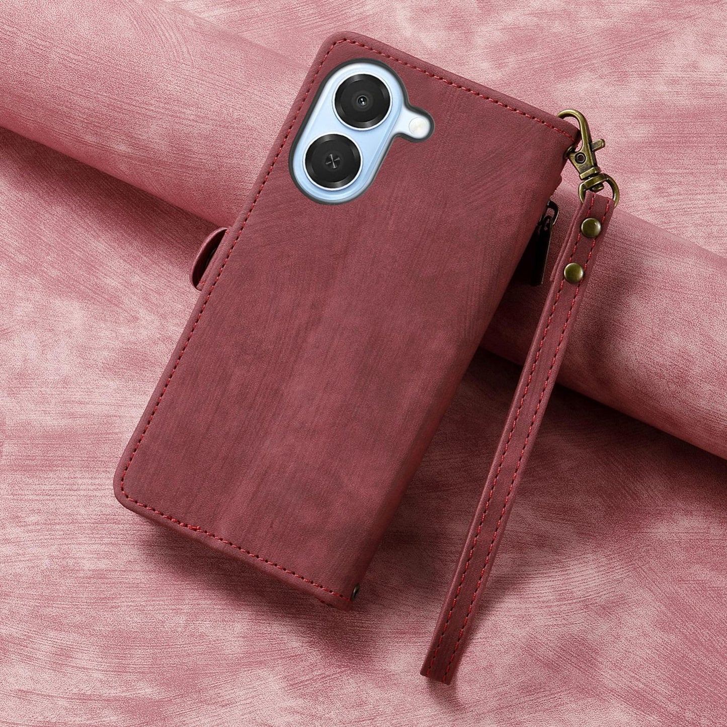 For Honor Play 80 Plus 5G Geometric Zipper Wallet Side Buckle Leather Phone Case(Red)