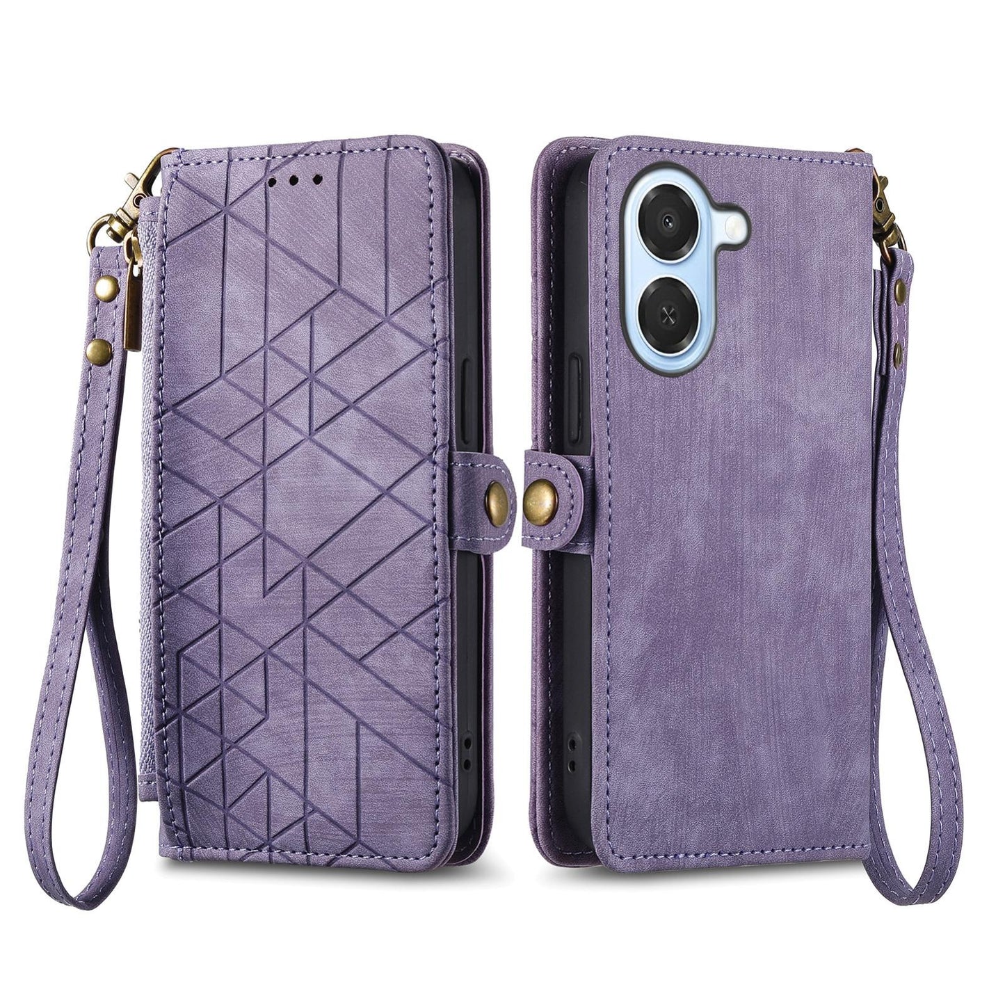 For Honor Play 80 Plus 5G Geometric Zipper Wallet Side Buckle Leather Phone Case(Purple)
