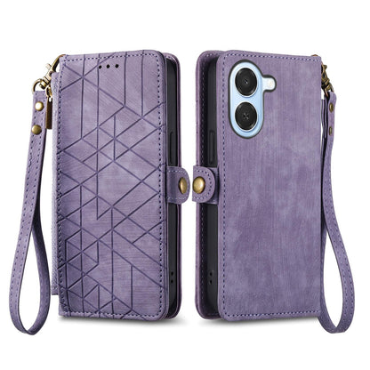 For Honor Play 80 Plus 5G Geometric Zipper Wallet Side Buckle Leather Phone Case(Purple)